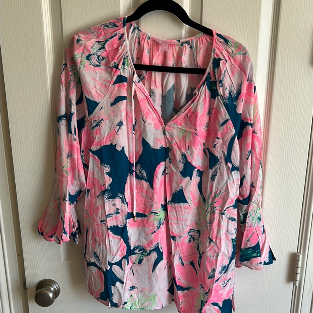 Lilly Pulitzer Pink and Blue Floral Blouse NEW
